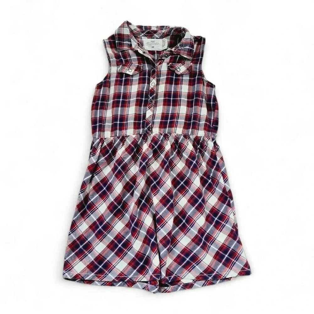 H&M L.O.G.G. Plaid Tank Dress Girls 10-11Y Red White Navy‎ Blue EUC